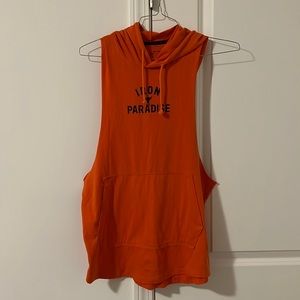 Under Armor Project Rock Iron Paradise Tank top w hoodie, size med, color orange